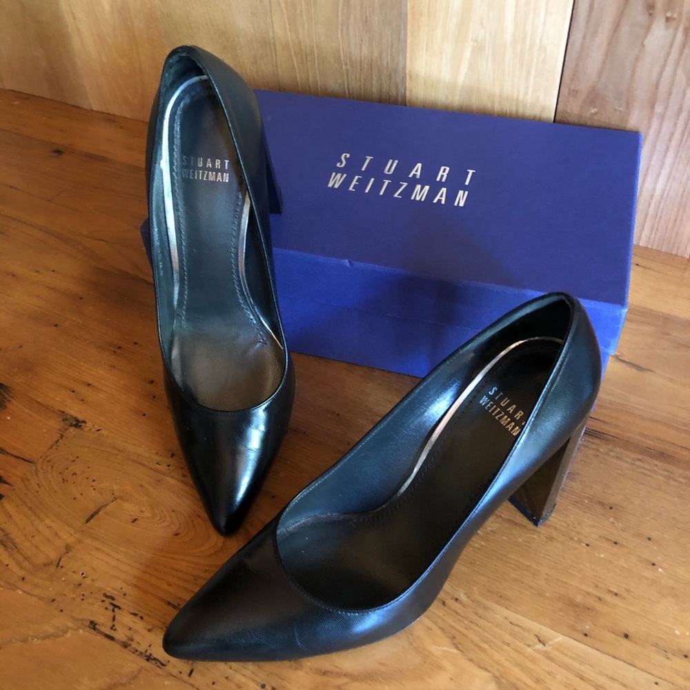 Stuart Weitzman Nupower black leather pumps, sz 7